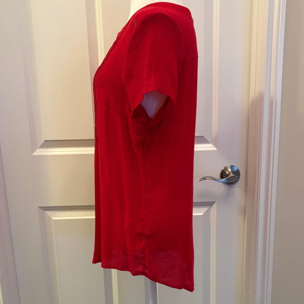 Westport Red Button-Down Blouse Large short sleeve - Picture 7 of 16
